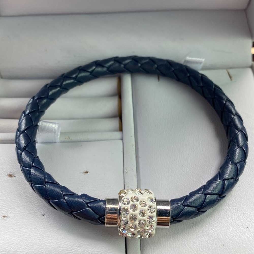 Navy Braided Rhinestone Women’s Bracelet with Magnetic Closure